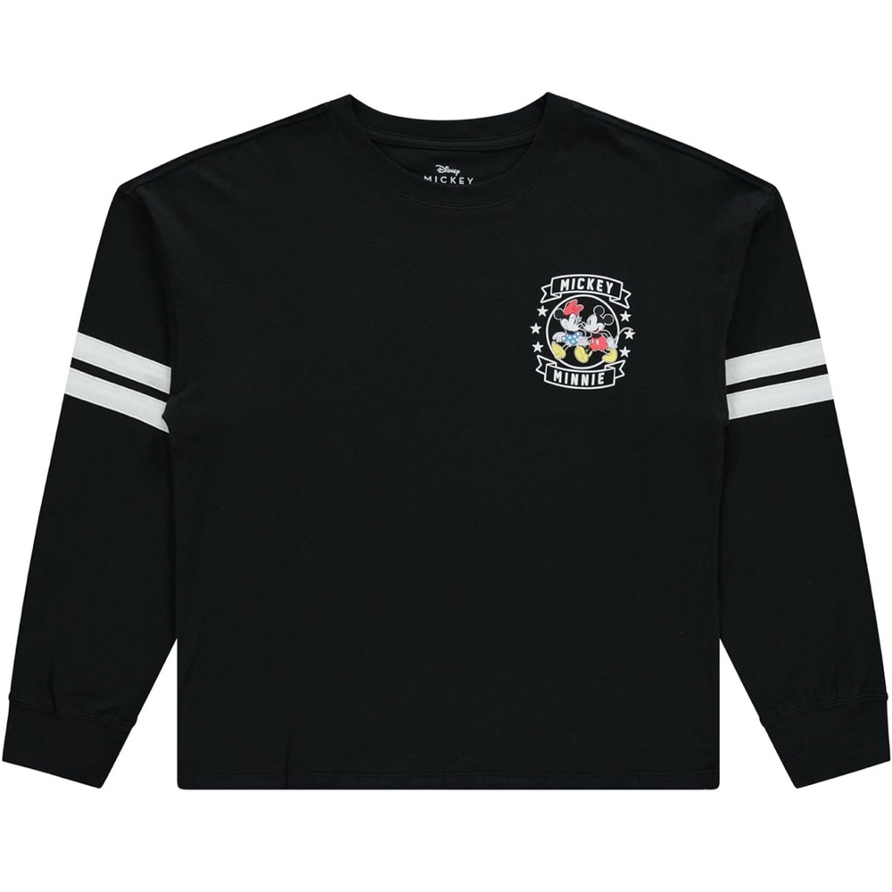 Disney - Ladies Mickey & Minnie Mouse Shirt - Long Sleeve Tee Varsity Stripe